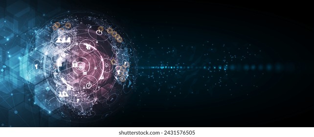 Cybersicherheit und Informationsschutz oder Netzwerkschutz. Zukünftige Cybertechnologie-Webdienste für Unternehmen und Internet-Projekte. Handgemachter Vektor.