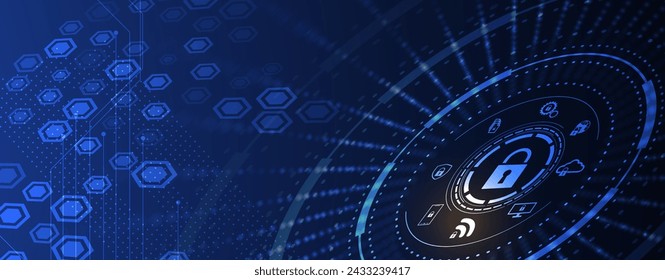 Ciberseguridad y protección de la información o de la red. Futuros servicios web de tecnología cibernética para empresas y proyectos de Internet. Arte vectorial.