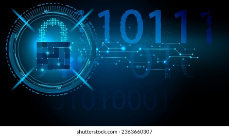 Cyber security or information privacy with world digital data network protection. dot line signal on digital circuit dark blue hi-tech background. for software or banner web technology. Vector eps10