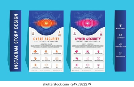 Cyber Security instagram story Concepts. Vector Illustration of Outline Design