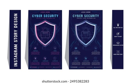 Cyber Security instagram story Concepts. Vector Illustration of Outline Design