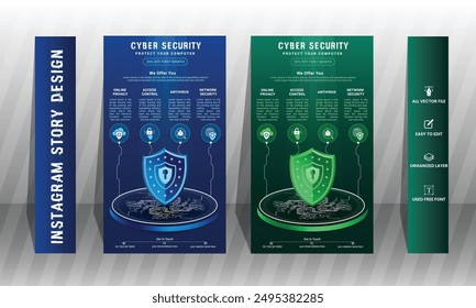 Cyber Security instagram story Concepts. Vector Illustration of Outline Design