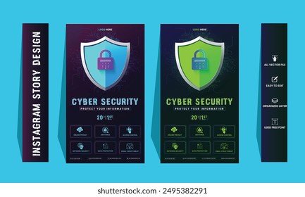 Cyber Security instagram story Concepts. Vector Illustration of Outline Design