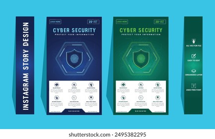 Cyber Security instagram story Concepts. Vector Illustration of Outline Design