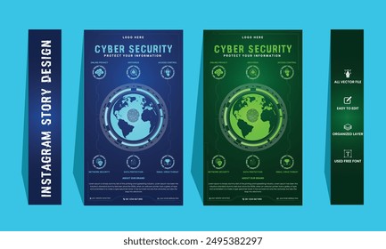 Cyber Security instagram story Concepts. Vector Illustration of Outline Design
