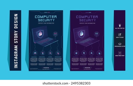 Cyber Security instagram story Concepts. Vector Illustration of Outline Design