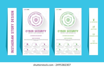 Cyber Security instagram story Concepts. Vector Illustration of Outline Design