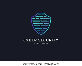 Cyber security intelligence data protection shield vector logo design concept. Abstract shield security icon logotype symbol for ID protection, privacy solution, verify, big data, tech, Information.