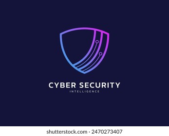 Cyber security intelligence data protection shield with Curved Lines Network vector logo design concept. Abstract shield security icon logotype symbol for ID protection, privacy solution, verify, ui.