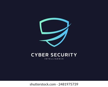 Cyber security intelligence data protection shield with Curved shapes vector logo design concept. Abstract shield security icon logotype symbol for ID protection, privacy solution, ui, identity, web.