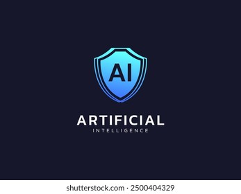 Cyber security intelligence data protection shield with letter AI digital transformation vector logo design concept. Abstract shield security icon logotype symbol for ID protection, privacy, ui, web.