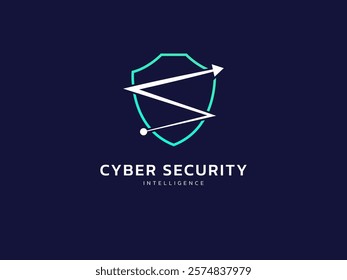 Cyber security intelligence data protection technology with letter S growth arrow overlapping in shield symbol vector logo design concept. Abstract shield security icon logotype symbol for ui, privacy