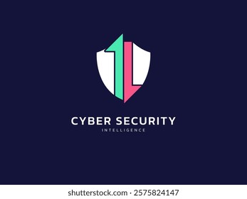 Cyber security intelligence data protection shield with Convert Arrows overlapping in shield symbol vector logo design concept. Abstract shield security logotype symbol for ID protection, ui, trade.