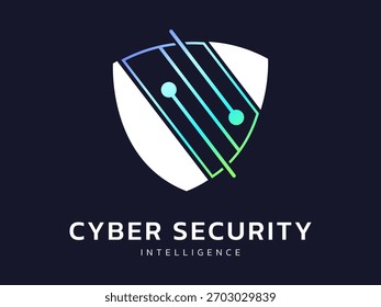 Inteligencia de seguridad cibernética Protección de datos con líneas de red superpuestas en el concepto de diseño de logotipo de Vector de tecnología de Formas de escudo. Logotipo Abstractas del icono de la seguridad del escudo para ID ui,   robótico