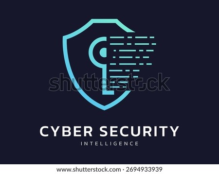 Cyber security intelligence data protection with overlapping digital access key in shield shapes technology vector logo design concept. Abstract shield security icon logotype for ID ui, web, network.