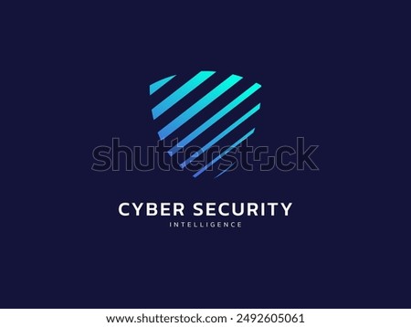 Cyber security intelligence protection with abstract shield symbol AI Technology vector logo design concept. Artificial intelligence shield logotype symbol for advance technology, identity, ui, tech.
