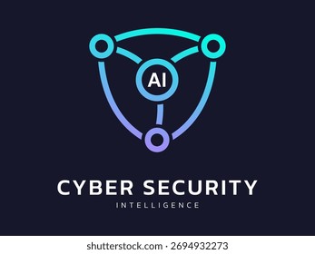 Cyber Security Intelligence Schutz mit Buchstaben AI in gekrümmten Netzwerk Linien Schild Formen Technologie Logo Vektor Design Konzept. Abstraktes Schild-Logo für ui, Website, Netzwerksicherheit, Robotik.