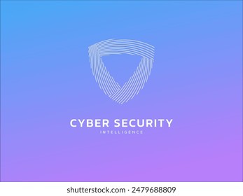 Cyber security intelligence protection shield with curved Network linesTechnology vector logo design concept. Artificial intelligence shield logotype symbol for advance technology, identity, ui, robot