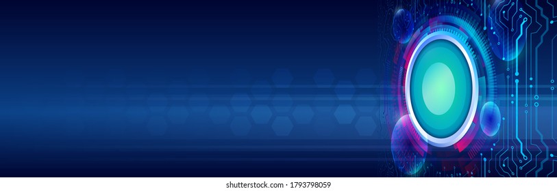 Cyber security internet and networking concept. Abstract global sci fi concept. Wide Hi-tech vector illustration with various technology elements. Digital internet communication on blue background