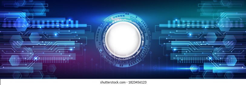 El concepto de Internet y redes de ciberseguridad. Resumen del concepto global de ciencia ficción. Ilustración vectorial de alta tecnología con varios elementos tecnológicos. Comunicación digital en Internet sobre fondo azul