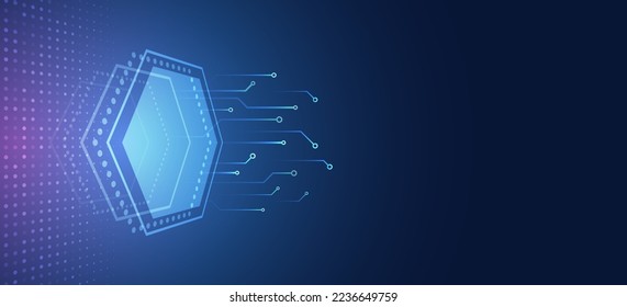Cyber security internet and networking concept. Hi-tech vector illustration with various technology elements. Abstract global sci-fi concept. Digital internet communication on blue background.