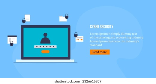 Cyber security. Internet security from online data hackers. Security system protecting online data from cyber attack - vector illustration landing page template