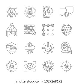 
Cyber security, Internet Protection and Data Privacy vector icons set. Included the icons as security information, data protection, shield, personal data, database and more. Editable Stroke. EPS 10