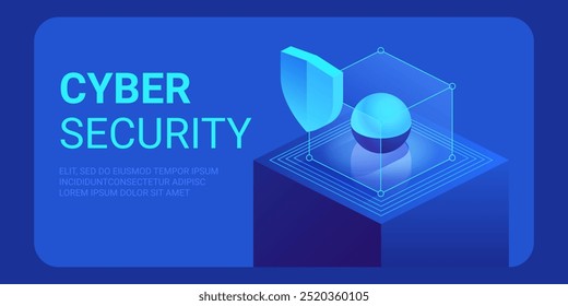 Conceito isométrico de cibersegurança. Antivírus, criptografia, proteção de dados na nuvem. Desenvolvimento de software. Internet segura. As informações on-line protegem. Plano de fundo vetorial de tecnologia digital.