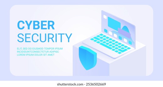 Cyber security isometric concept. Antivirus, encryption, cloud data protection. Software development. Safety internet. Online information protect. Digital technology vector background.