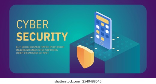 Concepto isométrico de seguridad cibernética. Antivirus, cifrado, protección de datos en la nube. Desarrollo de software. Internet de seguridad. Protección de la información en línea. Fondo de Vector de tecnología digital.