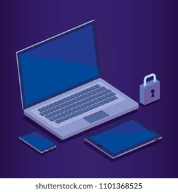 cyber security isometrics icons