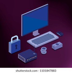 cyber security isometrics icons
