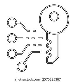 Cyber security key line icon design. Digital key pixel perfect linear icon. key icon sing vector illustration. 