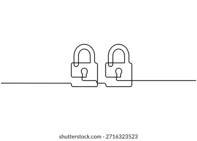 Clave de seguridad cibernética una línea de dibujo simple esquema de Ilustración vectorial
