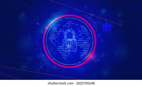 Cyber security with Keyhole icon on planet Earth. Abstract internet technology background.