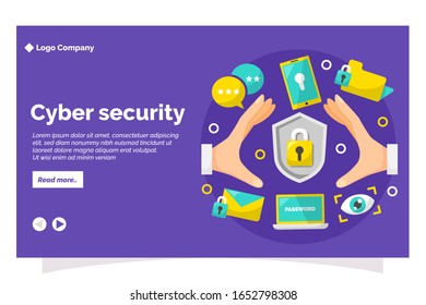 Página de inicio de ciberseguridad con estilo de diseño plano