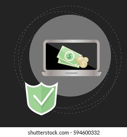 Cyber security with laptop design. Bank account savings protection. Flat design. Vector illustration.