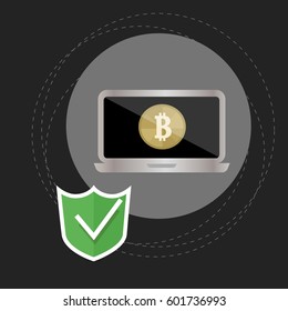 Cyber security with laptop design. Bitcoin savings protection. Flat design. Vector illustration.
