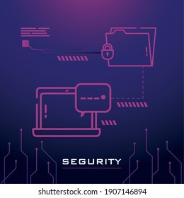 Cyber security laptop and file design of Lock Password technology and protection online theme Vector illustration