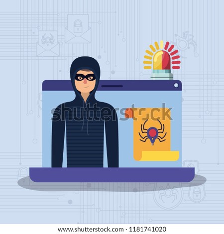cyber security with laptop and hacker
