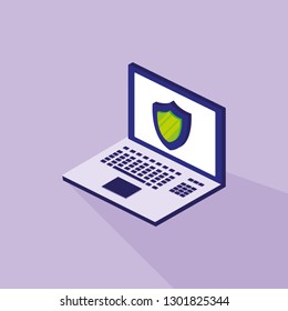 cyber security with laptop and shield