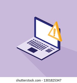 cyber security with laptop and warning signage