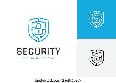 Cyber Security line dots technology logo for your company, shield logo for security data with padlock graphic idea for website security logo template