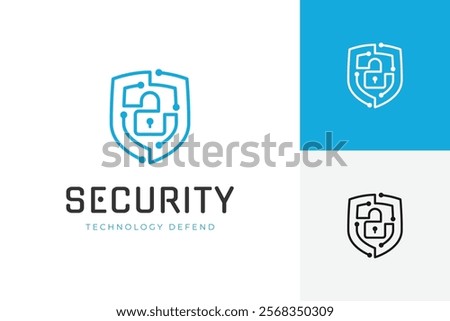 Cyber Security line dots technology logo for your company, shield logo for security data with padlock graphic idea for website security logo template