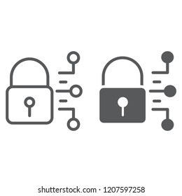 Cyber security line and glyph icon, protection and security, digital padlock sign, vector graphics, a linear pattern on a white background, eps 10.