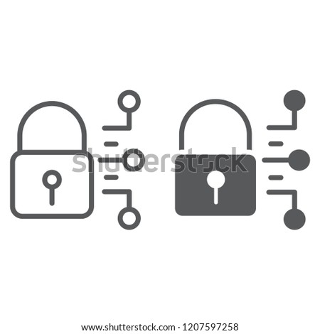 Cyber security line and glyph icon, protection and security, digital padlock sign, vector graphics, a linear pattern on a white background, eps 10.