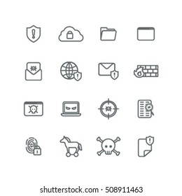 Cyber Security Line Icon Collection – Data Safety and Encryption Symbols for Modern UI and Infographics