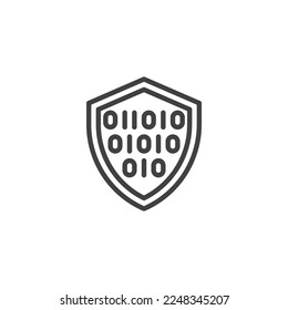 Cyber security line icon. linear style sign for mobile concept and web design. Protection shield with binary code outline vector icon. Symbol, logo illustration. Vector graphics