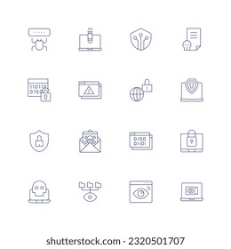 Conjunto de iconos de la línea de seguridad cibernética. Trazo editable. Icono de línea delgada. Conteniendo fallos, ddos, seguridad digital, archivo, ciberataque, hackeo, internet, laptop, ciberseguridad, virus, web, seguridad.