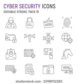 Cyber Security line icon set, network security collection, vector graphics, logo illustrations, online privacy vector icons, cyber protection, outline pictograms, editable stroke, eps 10.